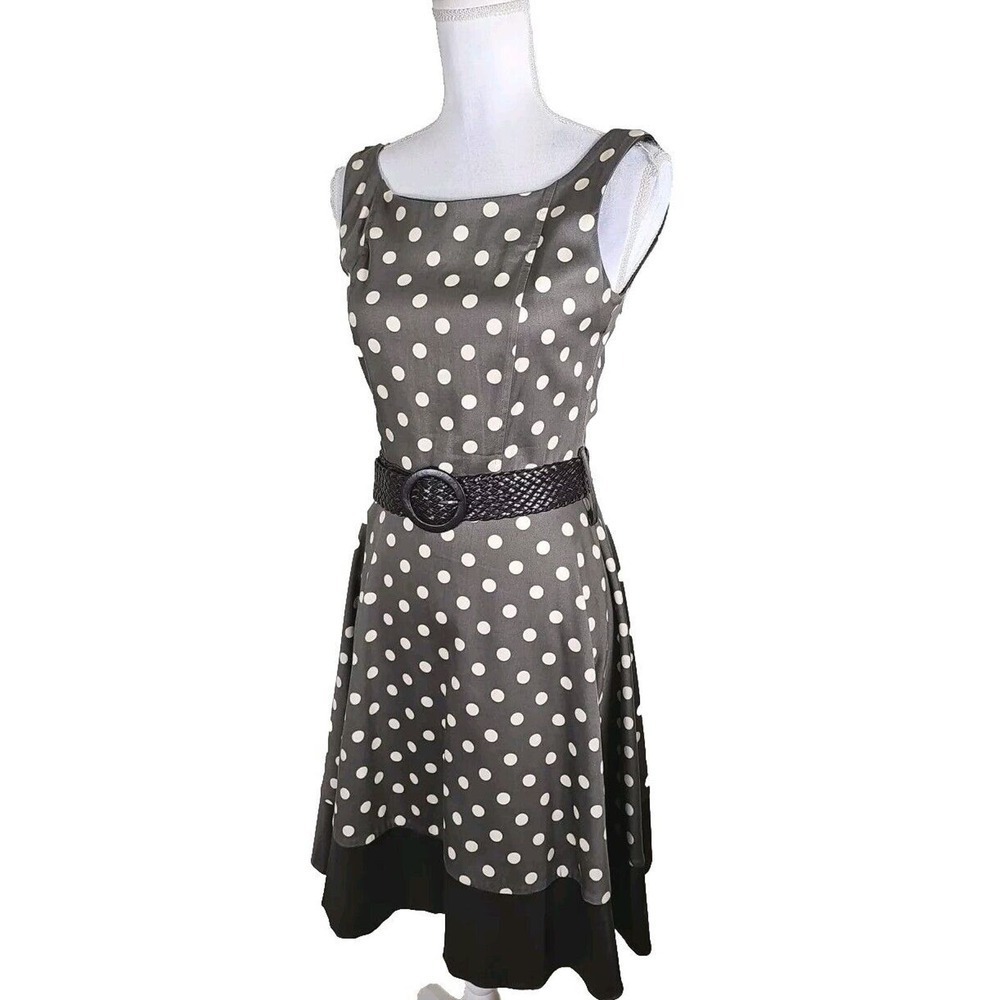 Rockabilly ~Woman Size M~ Brown/Gray/Beige Polka Dot Dress Cotton Made in ITALY